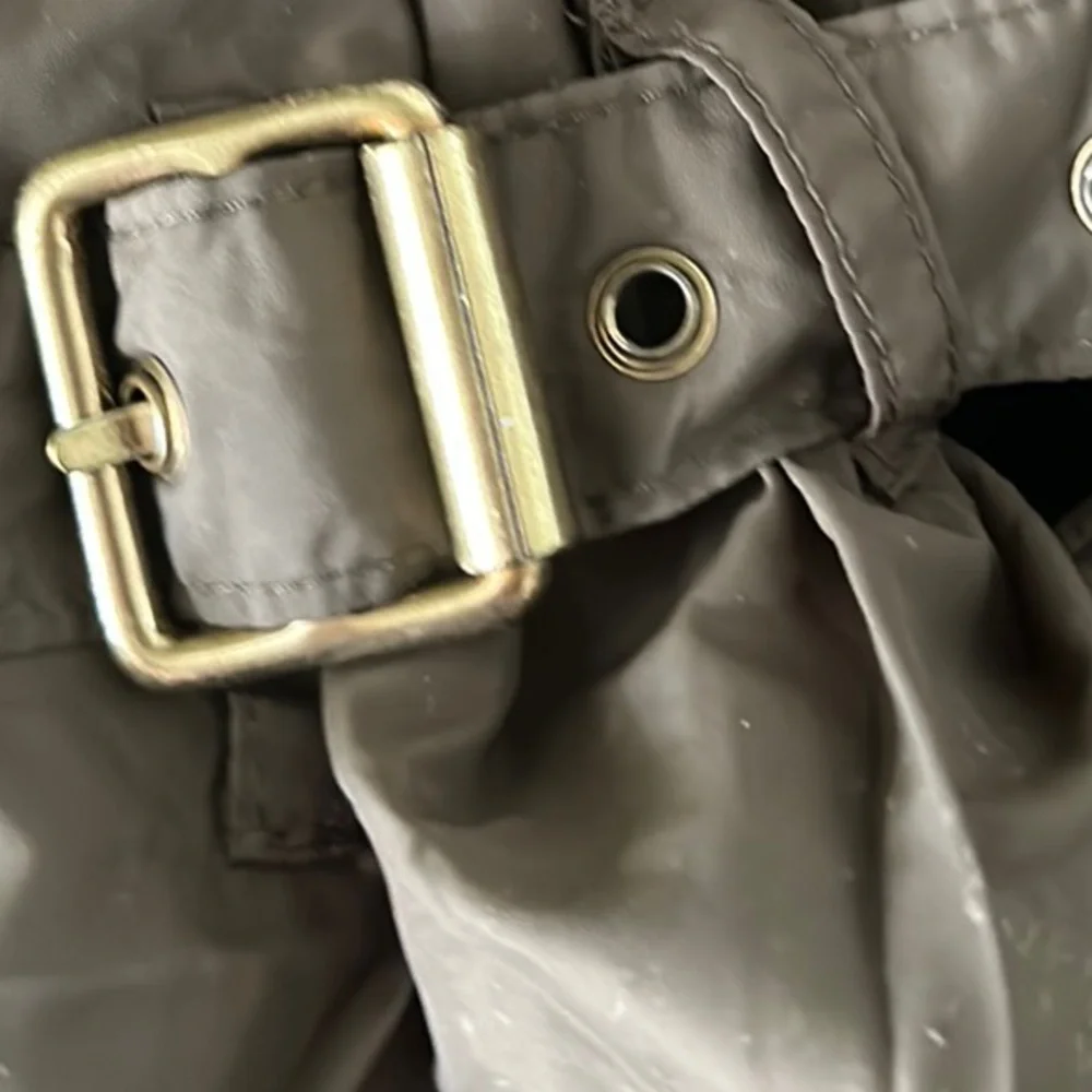 Burberry Peasdale Brown Tan Nylon Double Breasted Gold Button Trench Jacket - 8